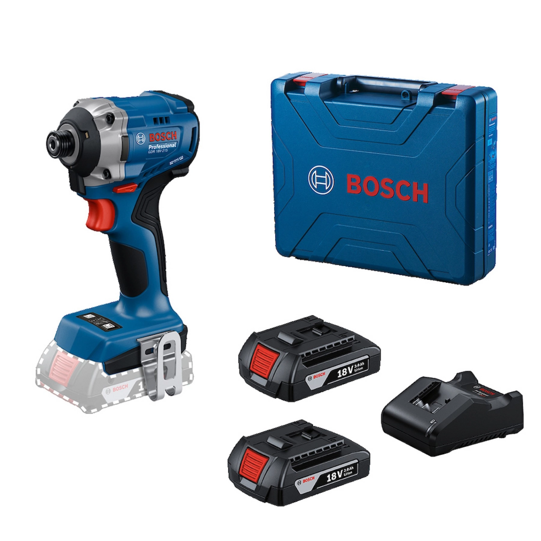 Parafusadeira de Impacto Bosch GDR 18V-215 a Bateria 18V Brushless 1/4" com Maleta e 2 Baterias