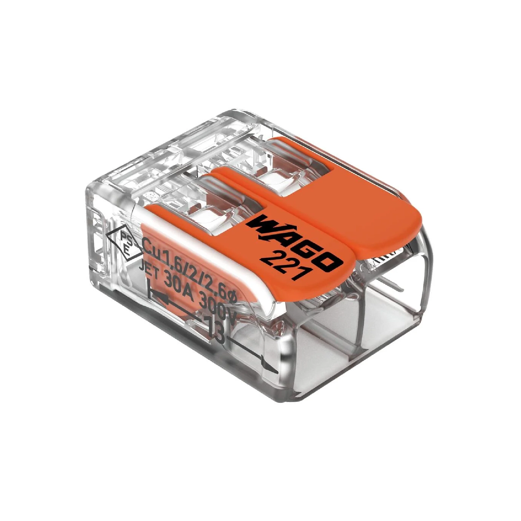 Conector 221 2 Polos 6mm 41a Wago