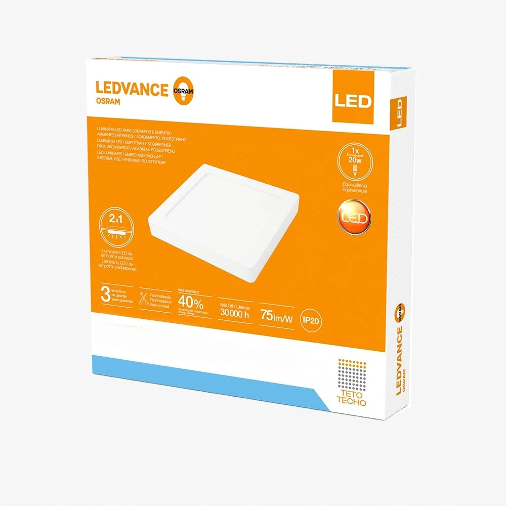 Painel Led Embutir 15w 3000k Biv. Quadrado Ledvance