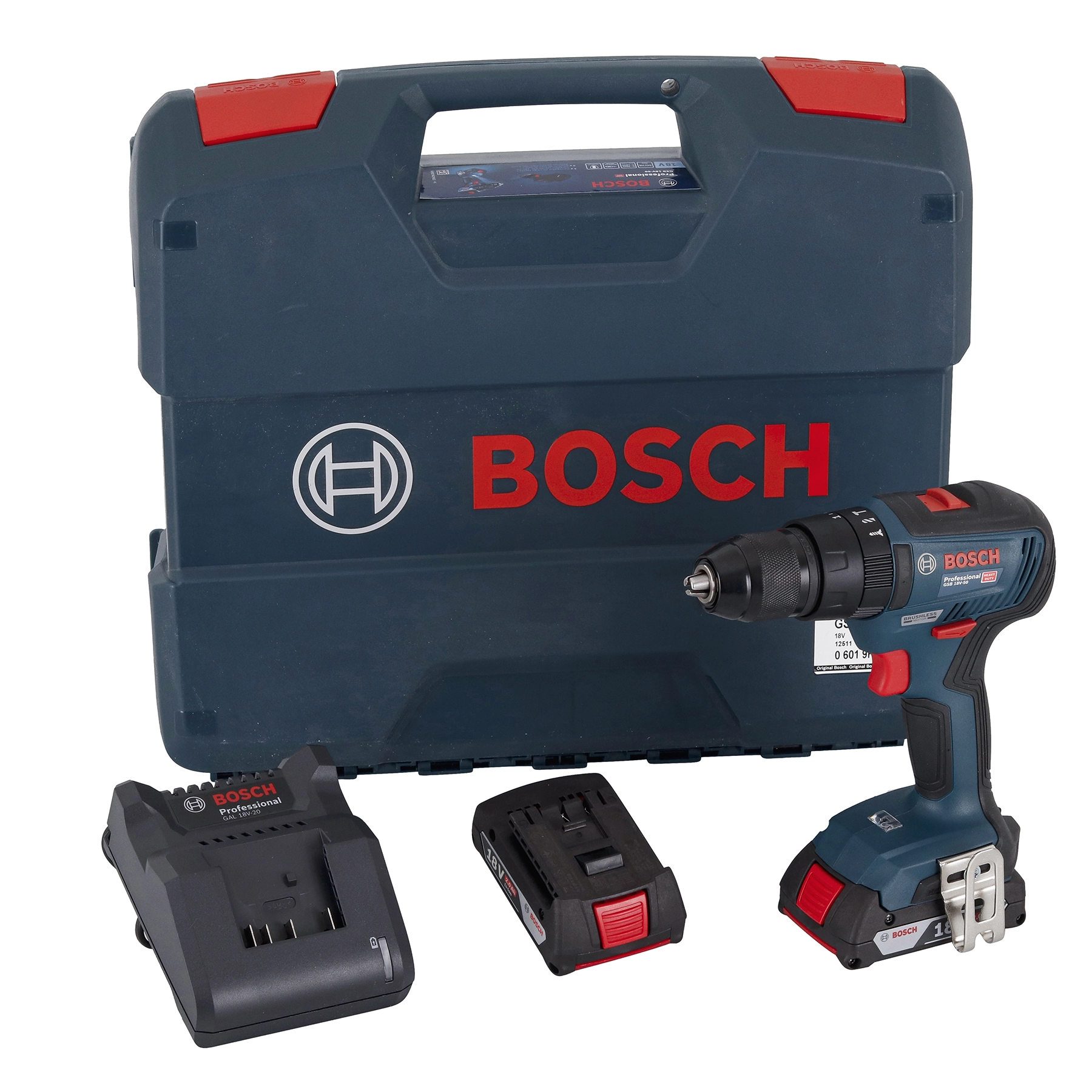 Furadeira e Parafusadeira de Impacto a Bateria Bosch Brushless com Maleta Carregador e 2 Baterias 18V 1/2" GSB 18V-50