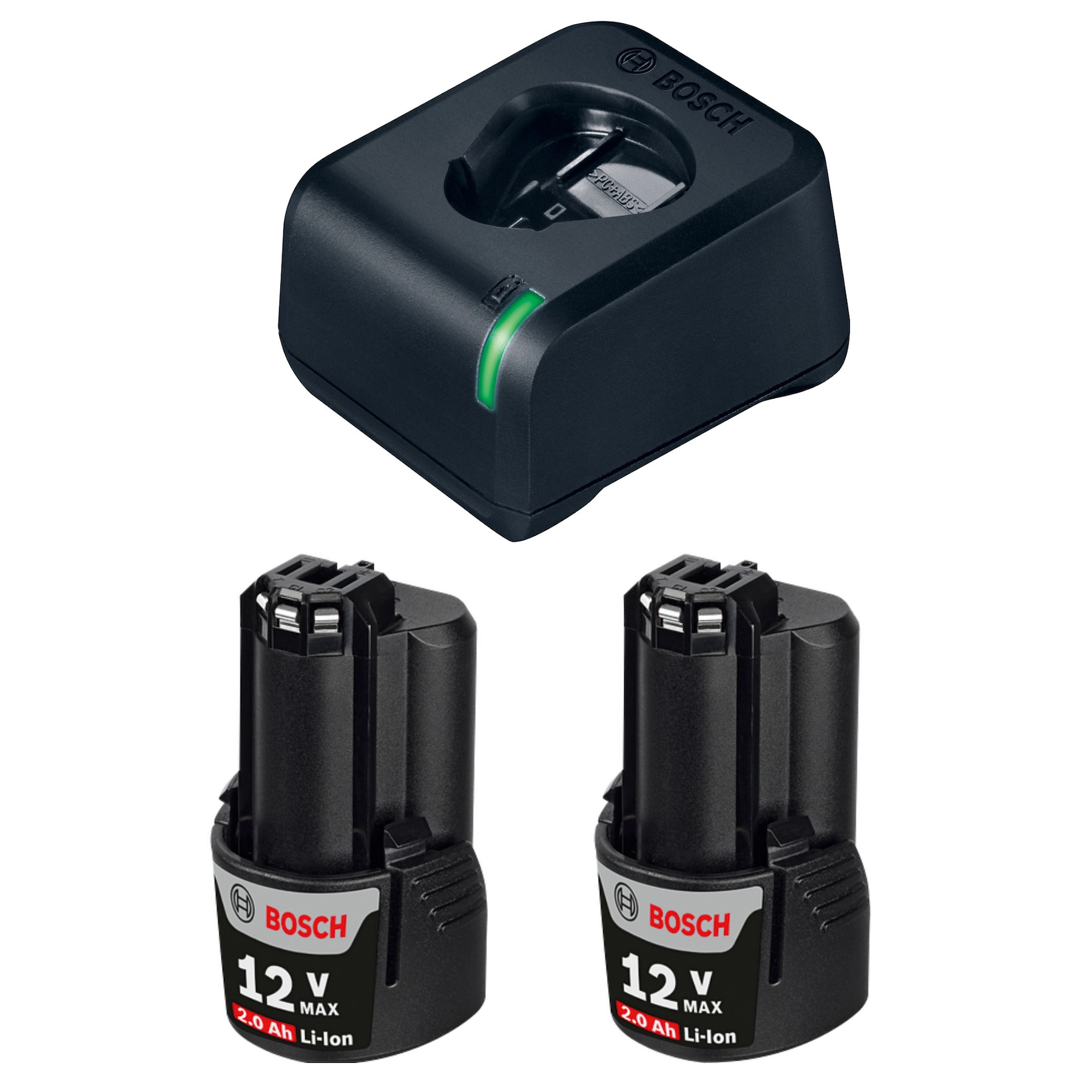 Kit Carregador e 2 Baterias Bosch GBA 12V e GAL 12V 20V 2Ah Li-ion