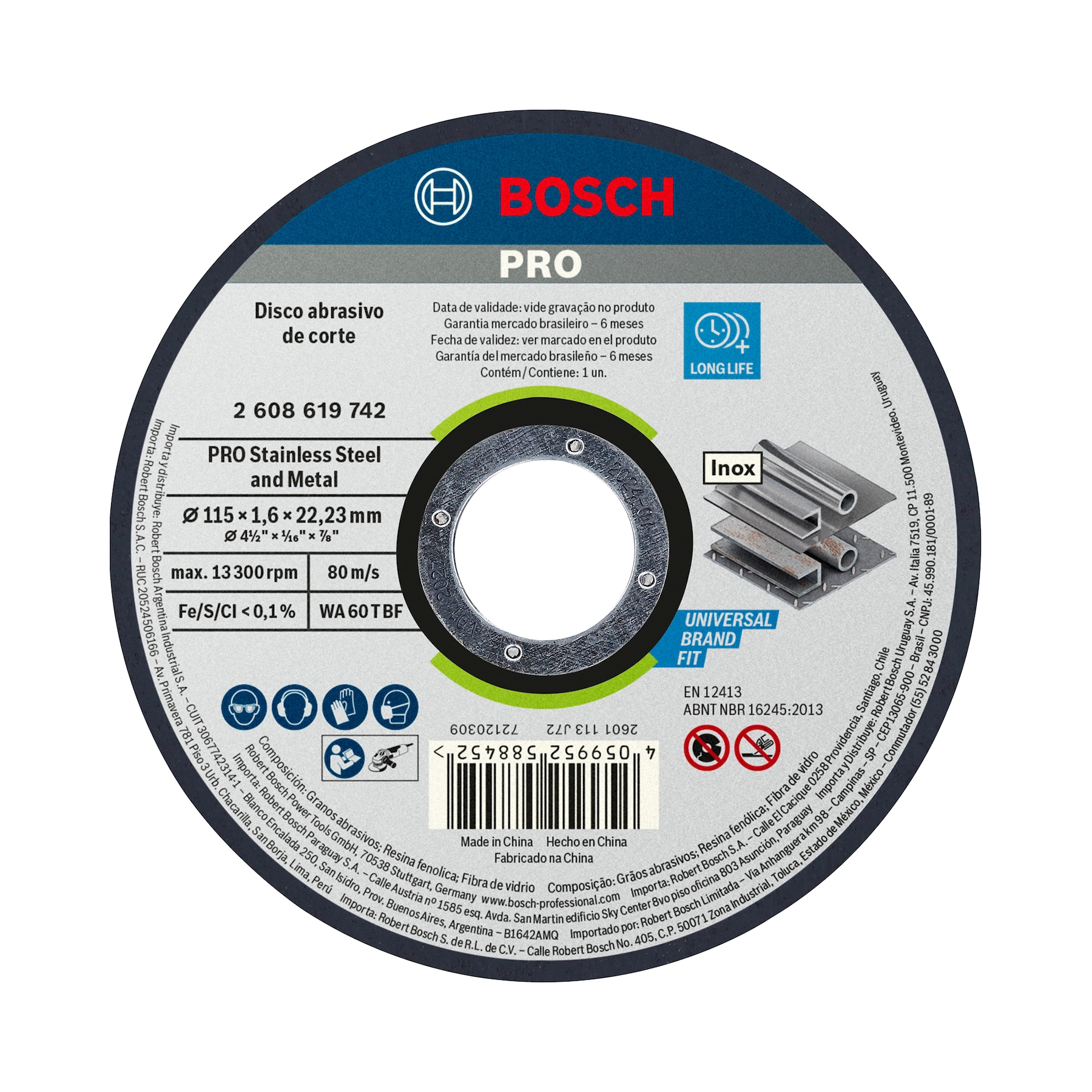 Disco de Corte Abrasivo para Metal 4.1/2" 115mm 1 unidade Standard Bosch