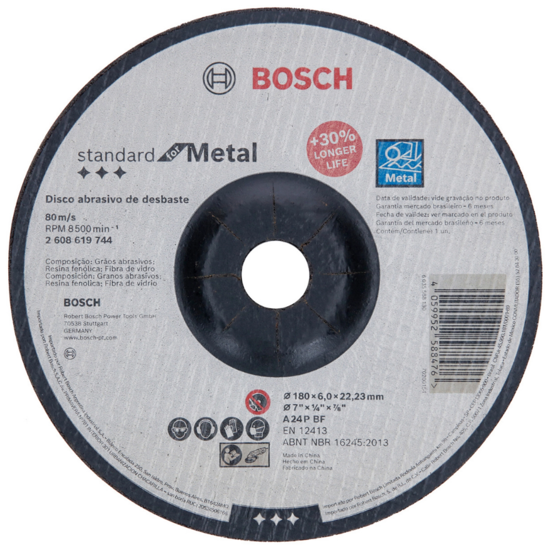 Disco de Desbaste para Metal 7/8" 180mm 1 unidade Standard for Metal Bosch