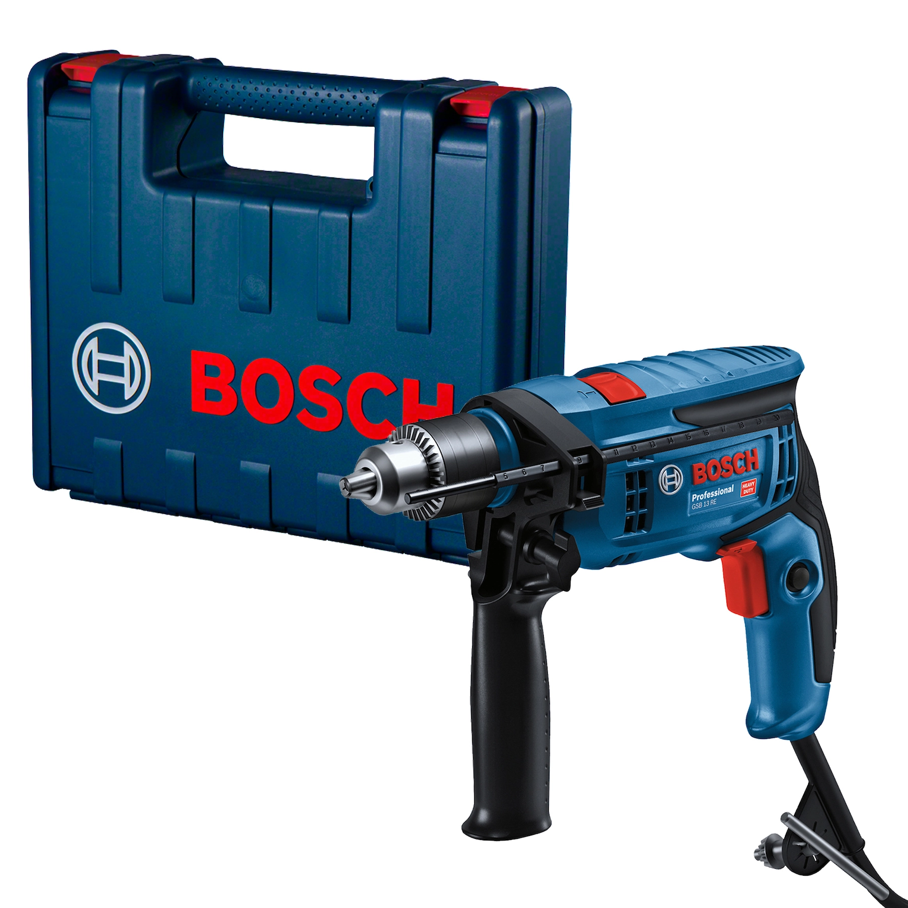 Furadeira de Impacto Bosch GSB 13 RE 750W 1" 220V com Maleta, Chave de Mandril, Empunhadura e Limitador de Profundidade