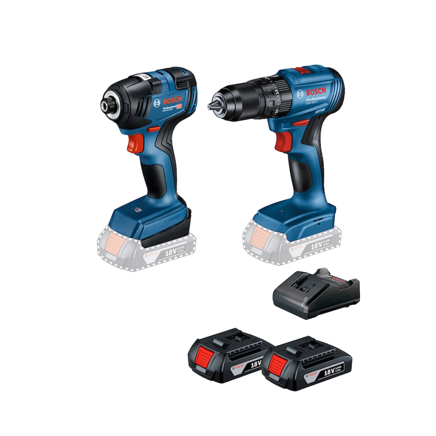 Parafusadeira Furadeira Bosch GSB 185-LI e Chave impacto GDR 18V-200 2 Baterias