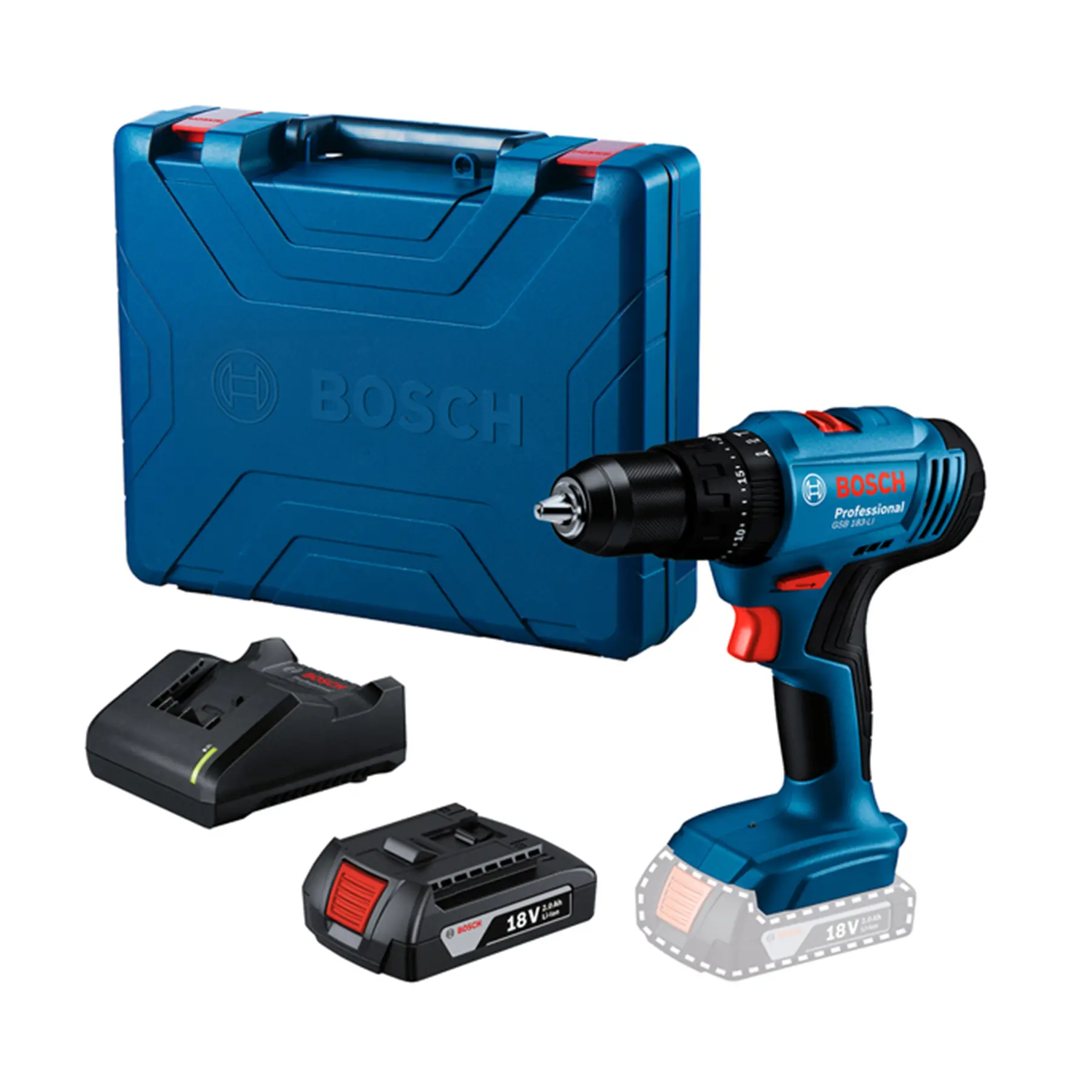Furadeira e Parafusadeira de Impacto Bosch GSB 183-LI a Bateria 18V com Carregador e Maleta