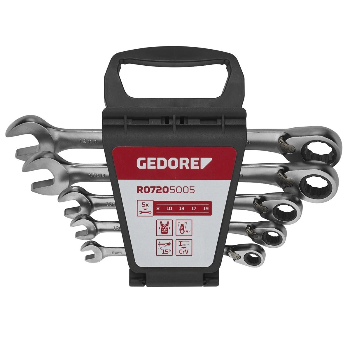 Jogo De Chave Combinada Com Catraca Reversível - 5 Peças - 8 A 19mm - R07205005 - Gedore Red
