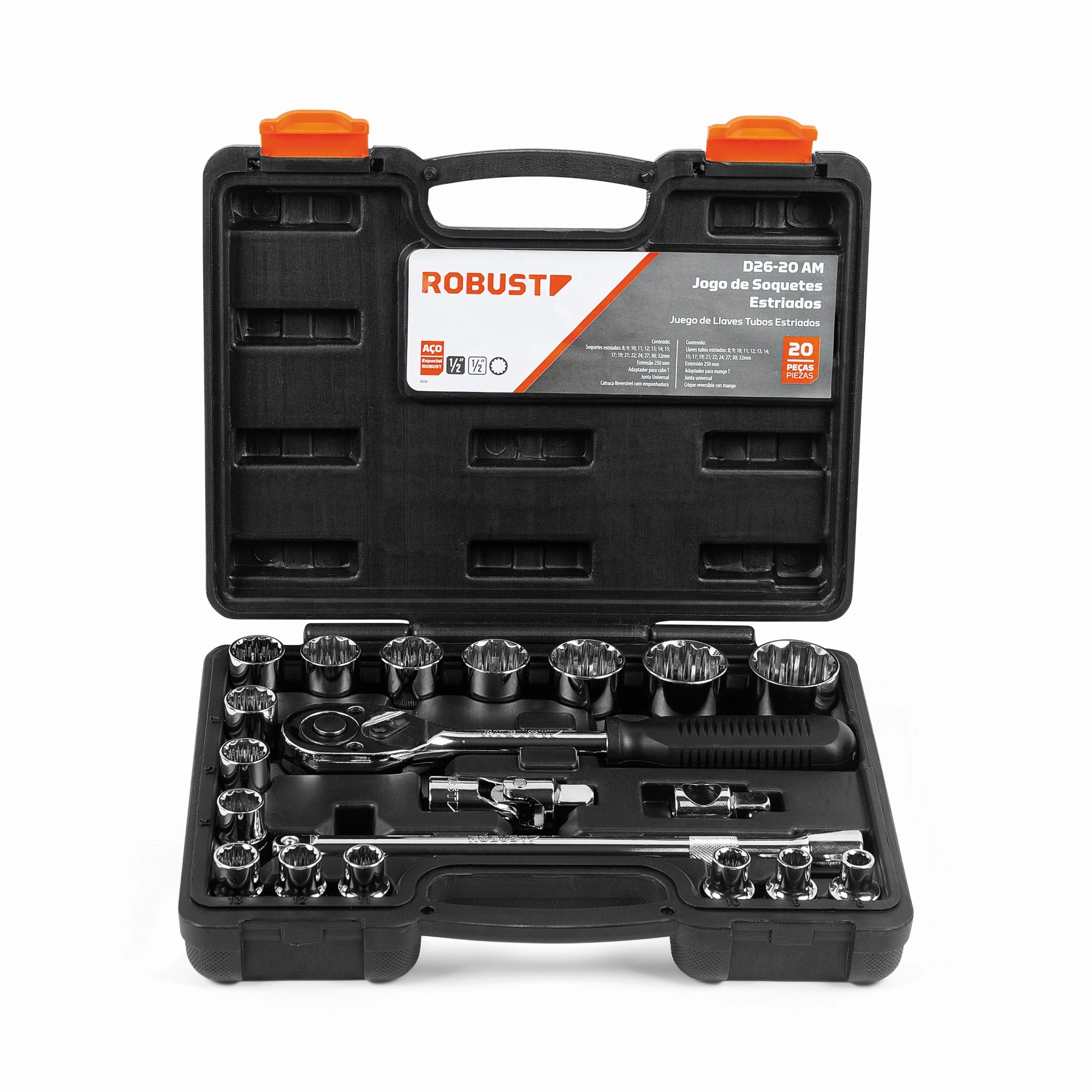 Jogo de Soquetes Estriados 1/2" 20 Peças Robust