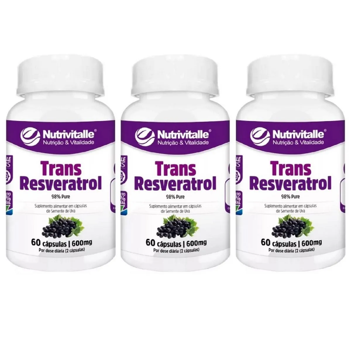 KIT 04 TRANS RESVERATROL 600MG 60 CAPS NUTRIVITALLE - KIT 04 TRANS RESVERATROL 600mg 60 CAPS NUTRIVI