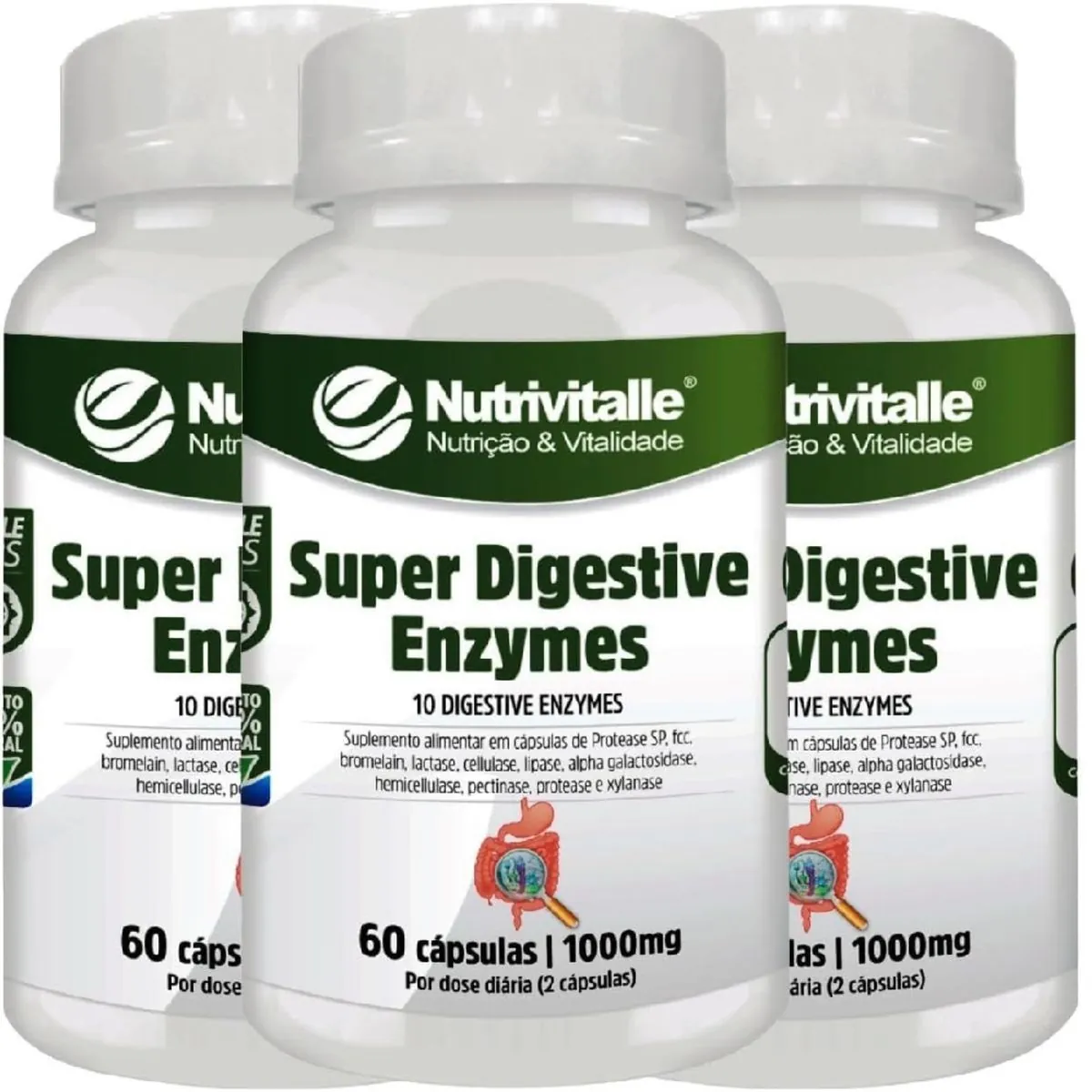 KIT 03 SUPER DIGESTIVE ENZYMES 1000MG 60CAPS NUTRIVITALLE