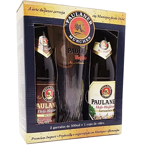 Kit Copo Cerveja Münchner Hell Hefe Weissbier Paulaner 500ml Cada