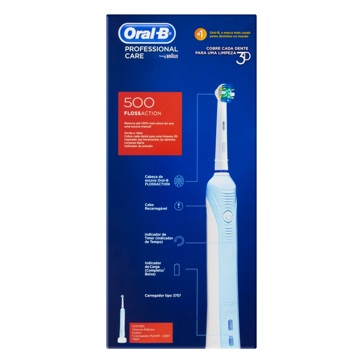 Escova Dental Elétrica Recarregável Flossaction 500 Oral B Professional Care 220v