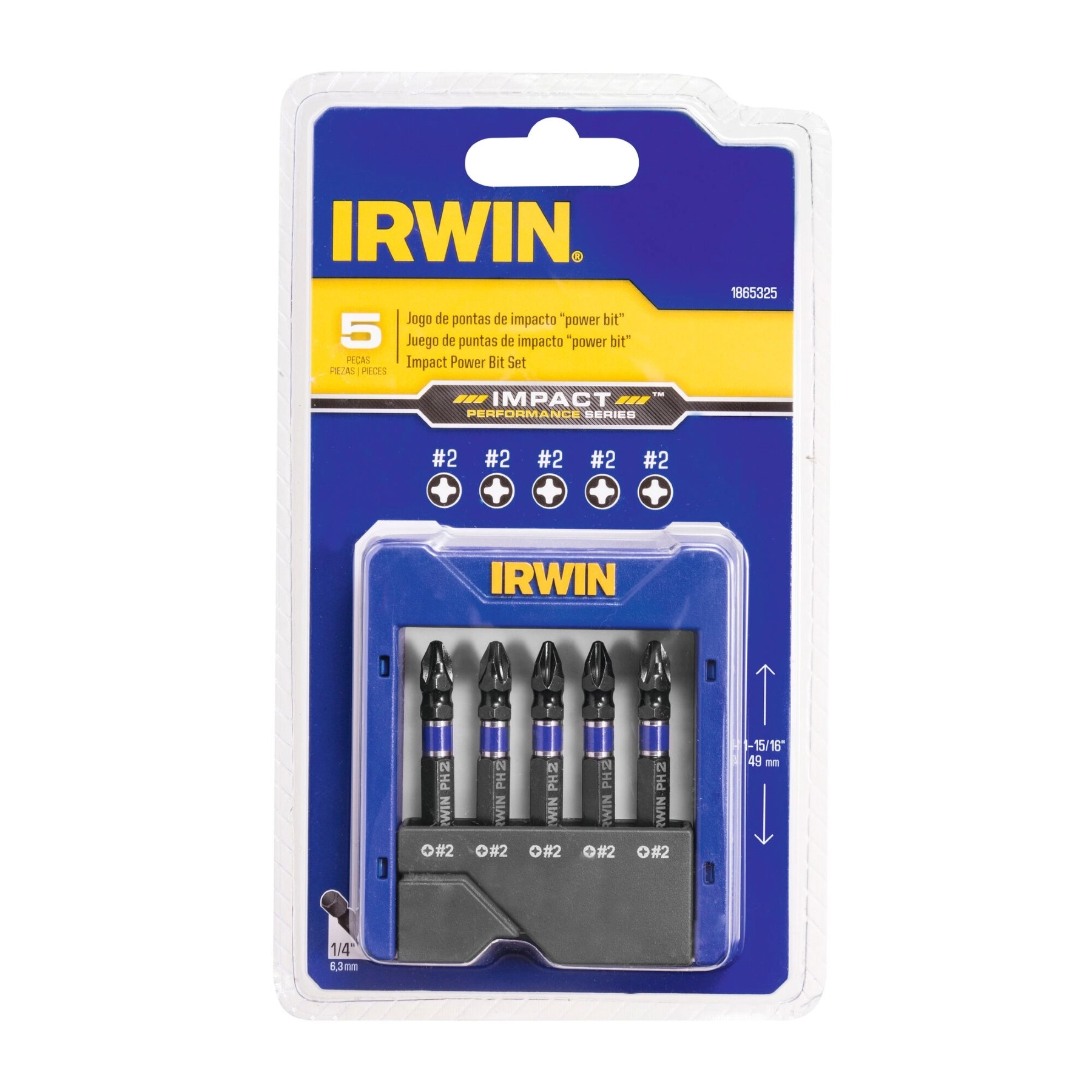 Conjunto de Bits 5 Pontas de Impacto para Parafusadeira PowerBit Fenda Cruzada PH2 Irwin