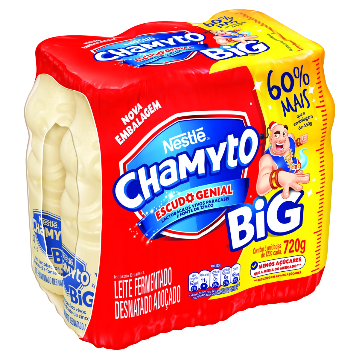 Pack Leite Fermentado Desnatado Chamyto Big Frasco 720g 6 Unidades