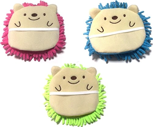 Microfiber Mitten Cute Hedgehog 6 1/2 X 6 1/2 Pink Green Blue Set Of 3