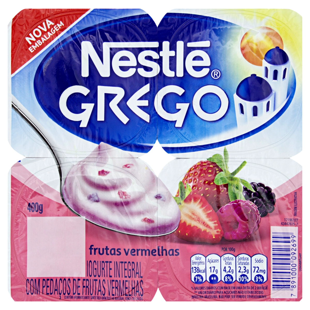 Iogurte Grego Frutas Vermelhas Nestlé Bandeja 400g 4 Unidades