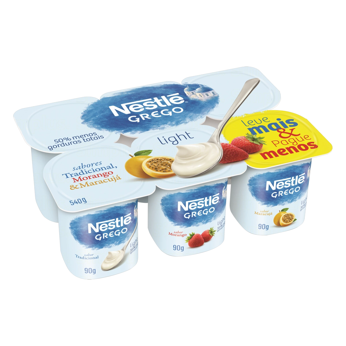 Iogurte Grego Tradicional Morango Maracujá Light Nestlé Bandeja 540g 6 Unidades Leve Mais Pague Meno