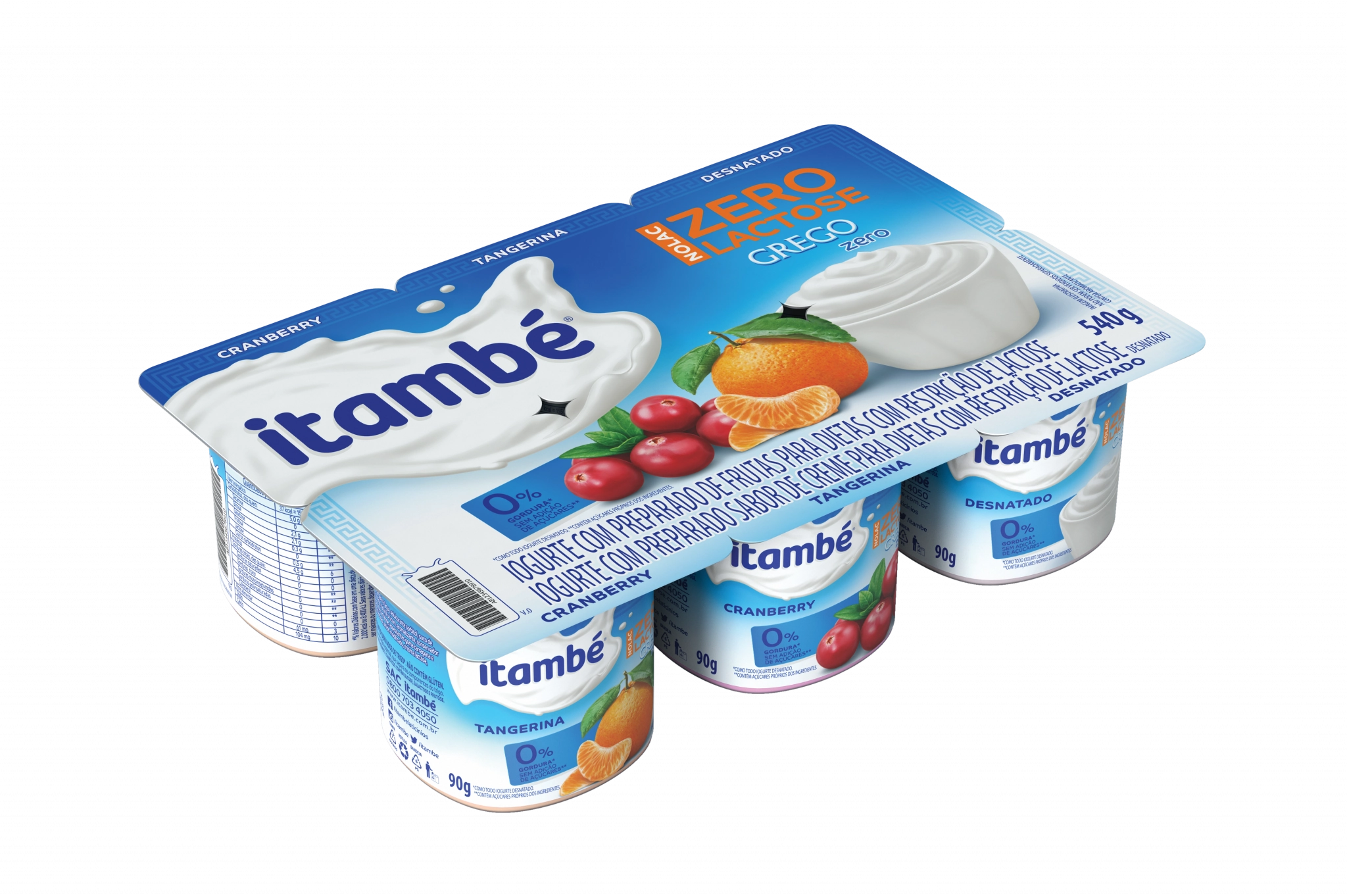 Iogurte Desnatado Grego Cranberry Tangerina Creme Zero Lactose Itambé Nolac Bandeja 540g 6 Unidades