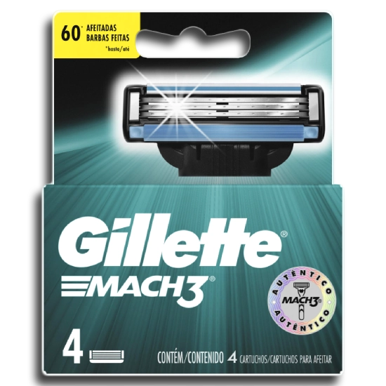 Carga para Aparelho de Barbear Gillette Mach3 4 unidades