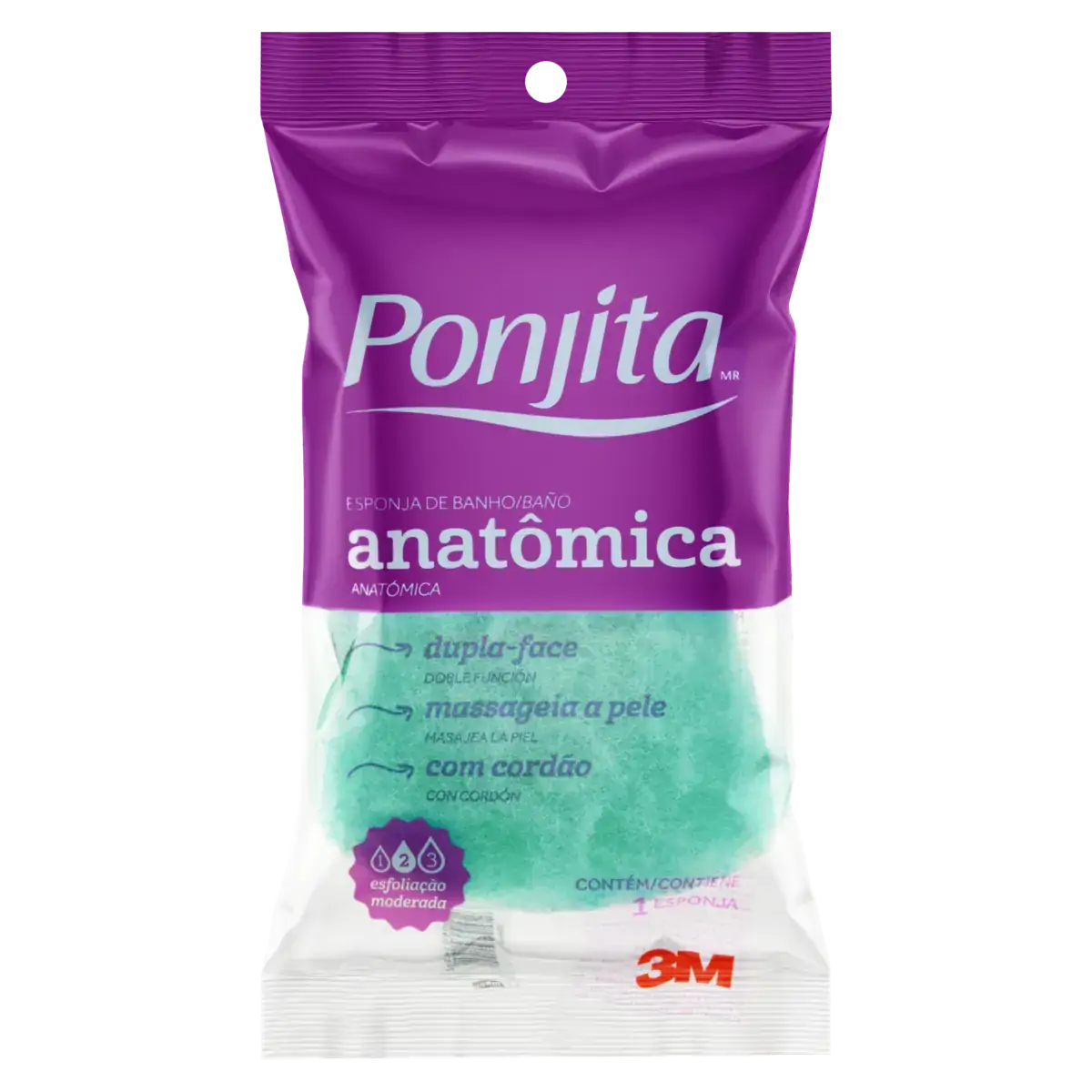 Esponja Para Banho Dupla Face Com Cordão Anatômica Ponjita Grátis Esponja Facial
