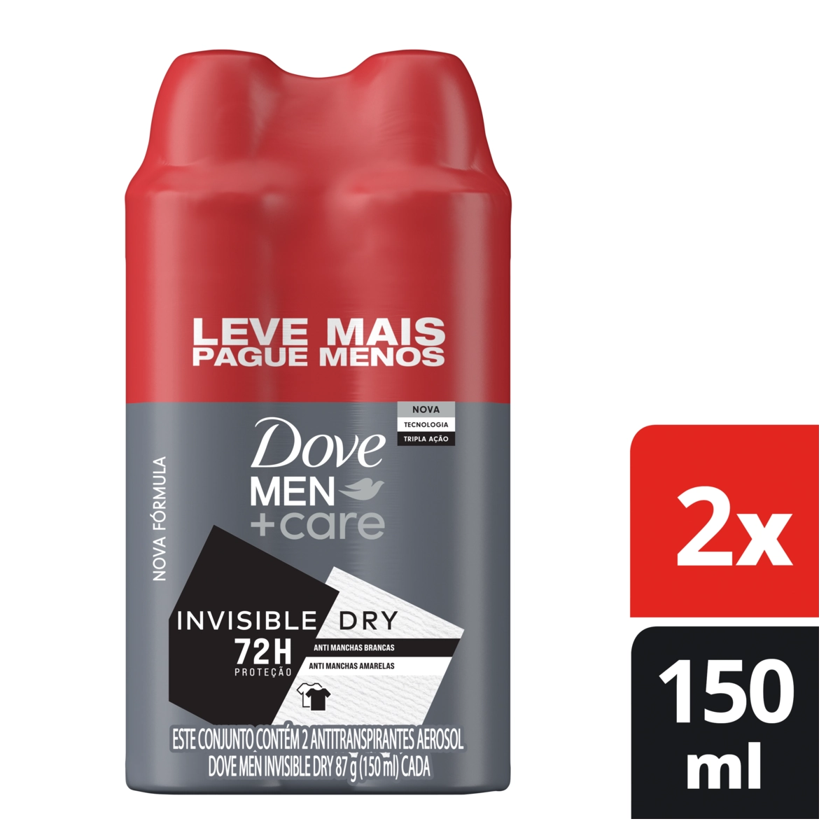 Pack Antitranspirante Aerossol Invisible Dry Dove Men Care 2 Unidades 150ml Cada Leve Mais Pague Men