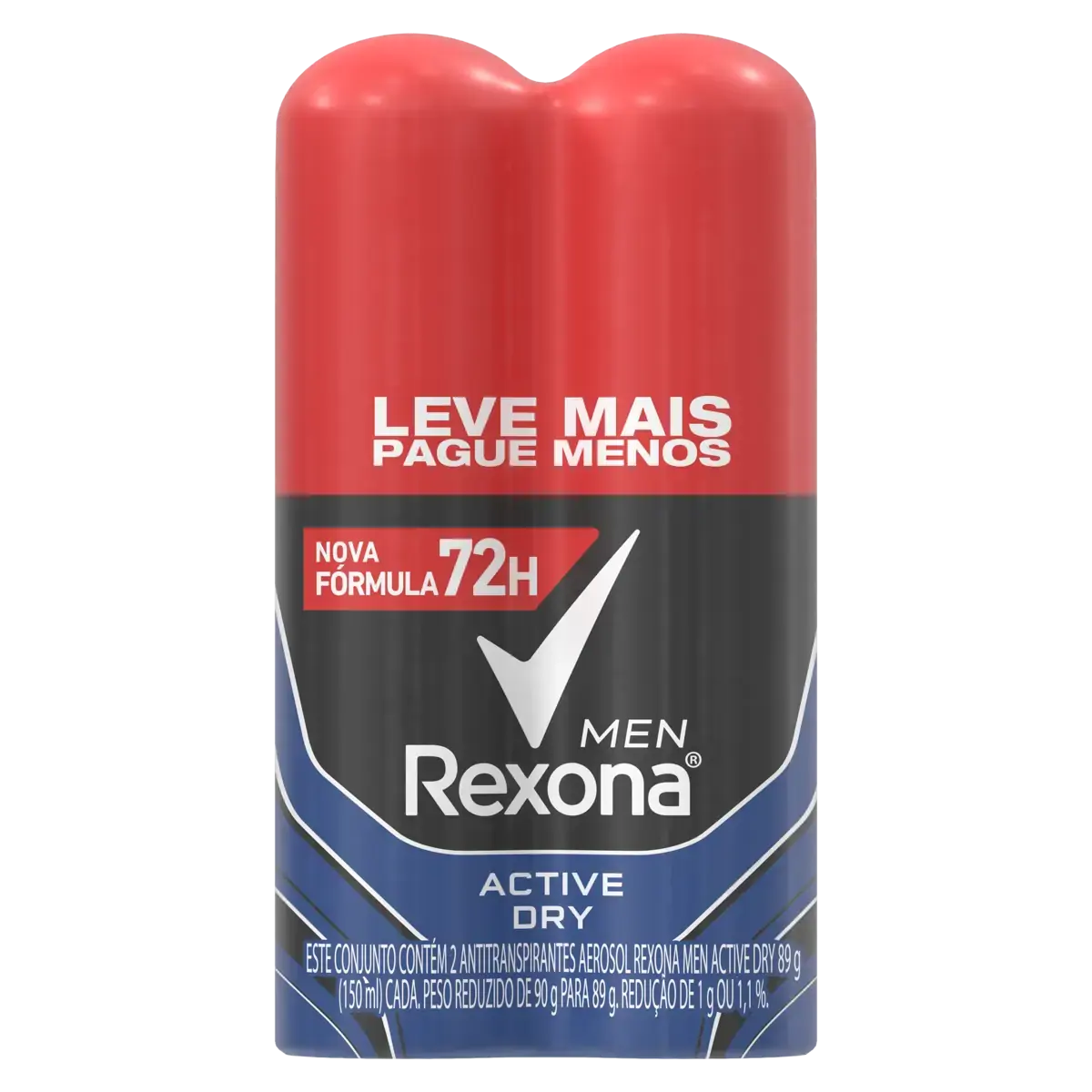 Pack Antitranspirante Aerossol Active Dry Rexona Men 2 Unidades 150ml Cada Leve Mais Pague Menos
