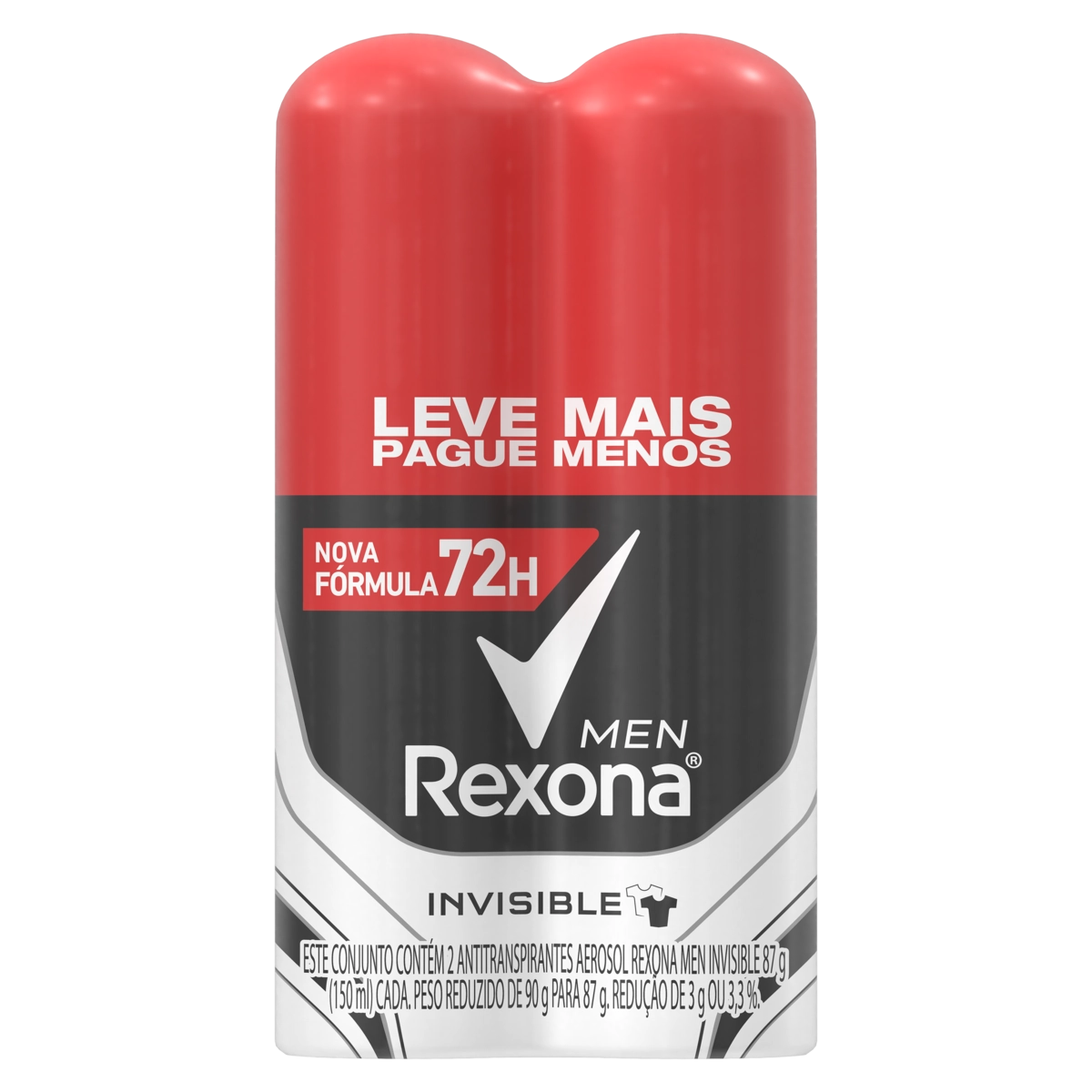 Pack Antitranspirante Aerossol Invisible Rexona Men 2 Unidades 150ml Cada Leve Mais Pague Menos