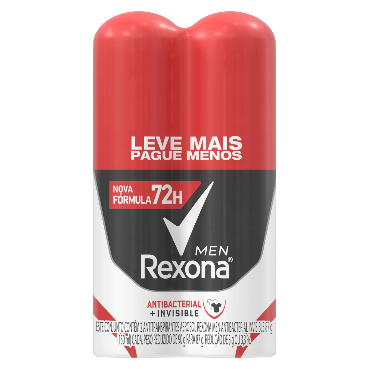 Pack Antitranspirante Aerossol Antibacterial E Invisible Rexona Men 2 Unidades 150ml Cada Leve Mais