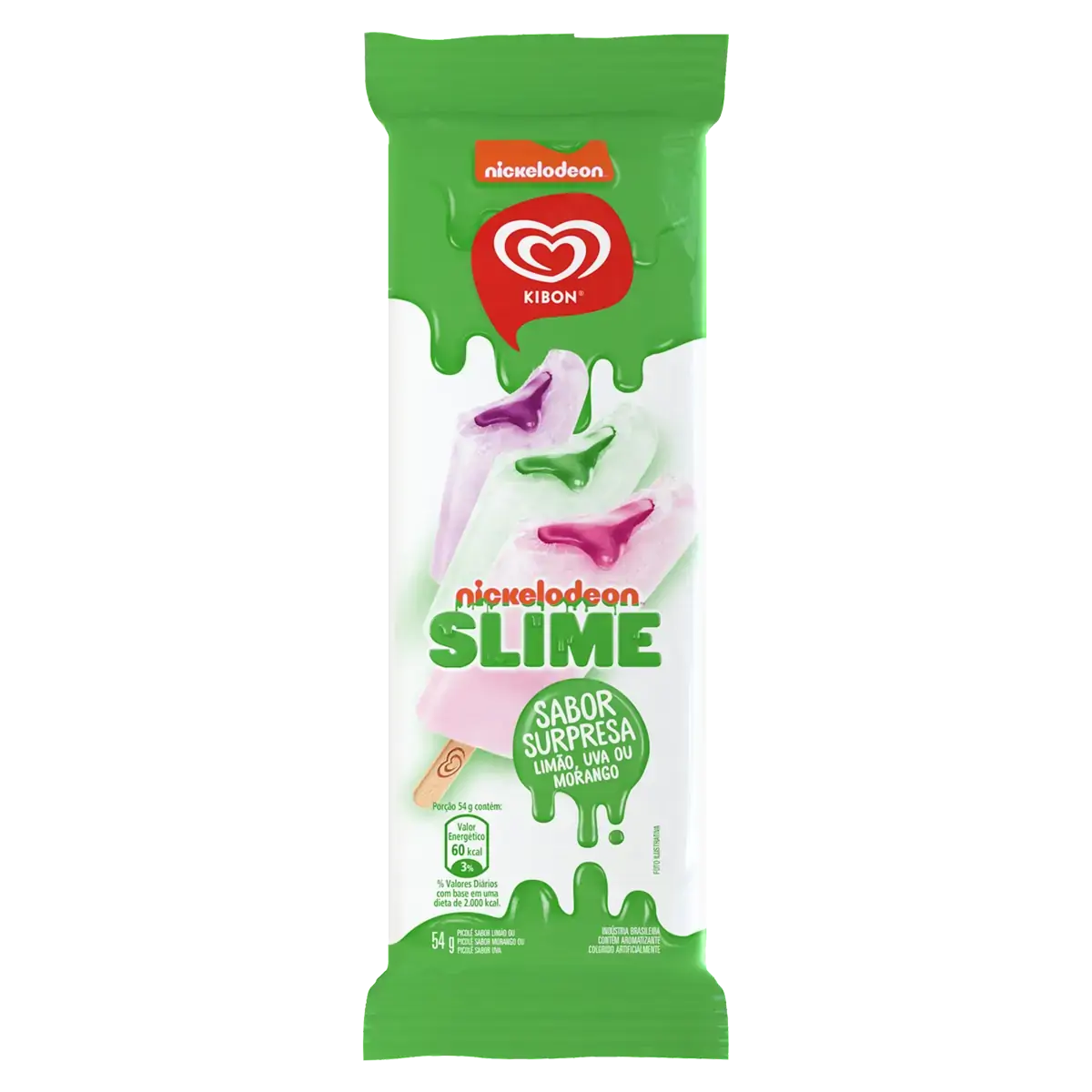 Picolé Surpresa Nickelodeon Slime Kibon Pacote 54g