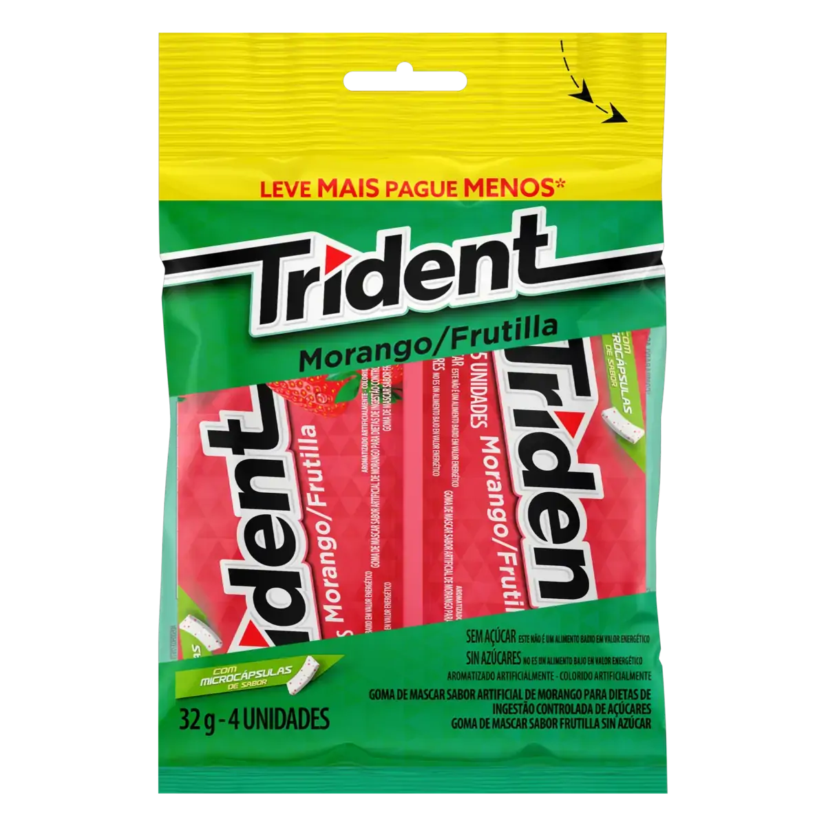 Pack Goma De Mascar Morango Zero Açúcar Trident Pacote 32g 4 Unidades Leve Mais Pague Menos
