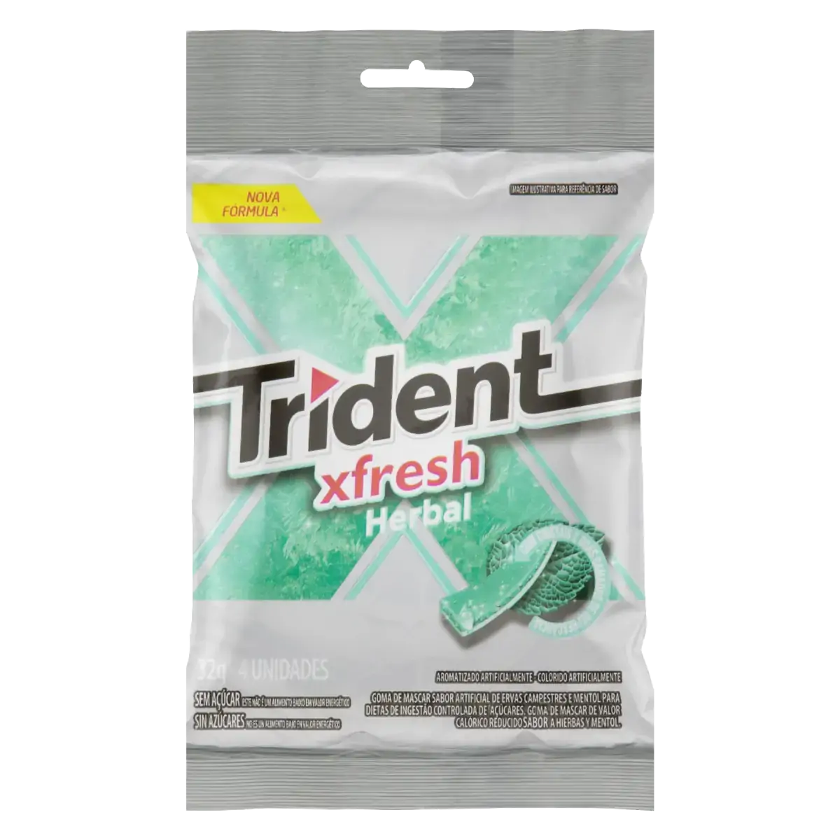 Pack Goma De Mascar Ervas Campestres E Mentol Zero Açúcar Trident Xfresh Pacote 32g 4 Unidades