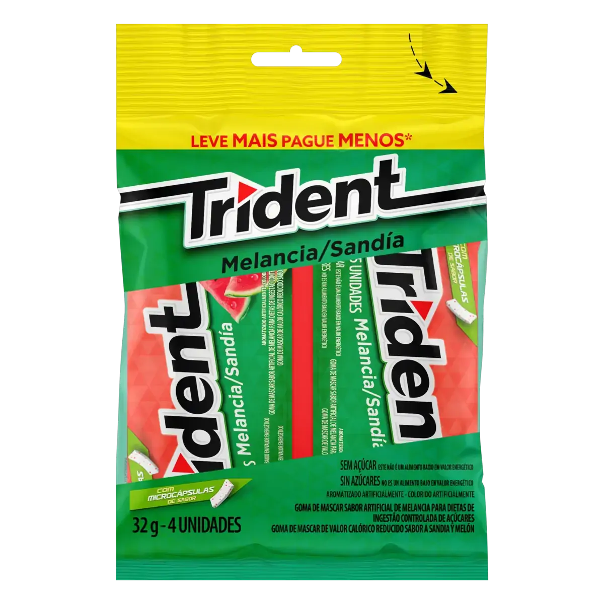 Pack Goma De Mascar Melancia Zero Açúcar Trident Pacote 32g 4 Unidades Leve Mais Pague Menos
