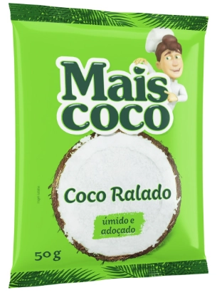 Coco Ralado úmido Adoçado Mais Coco Pacote 50g