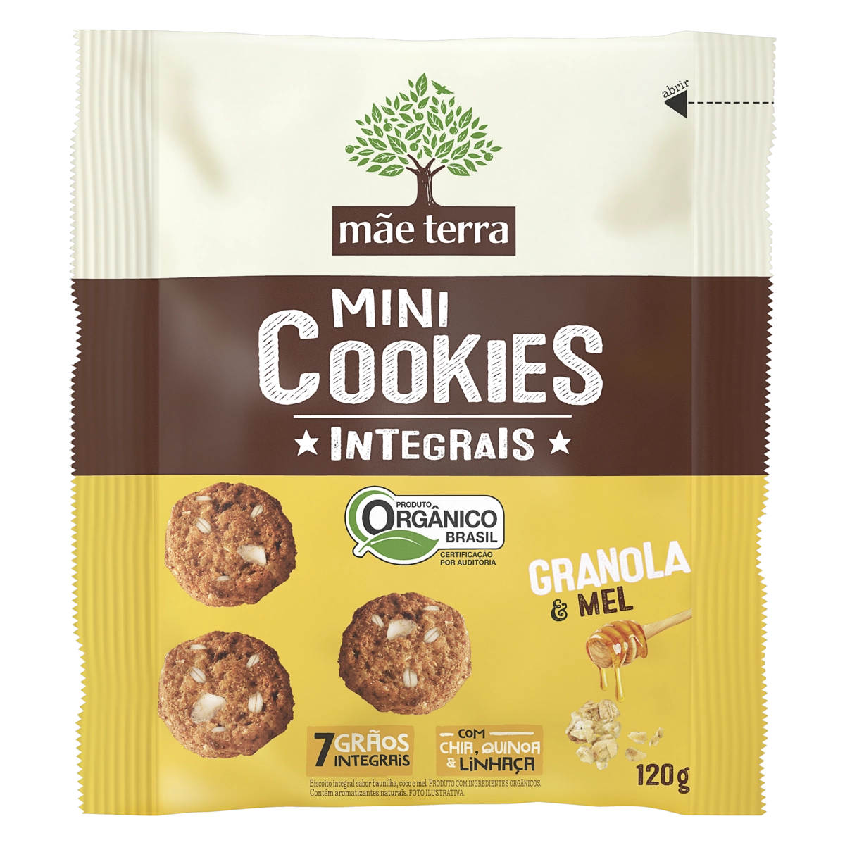 Biscoito Integral Orgânico Granola Mel Mãe Terra Mini Cookies Pacote 120g