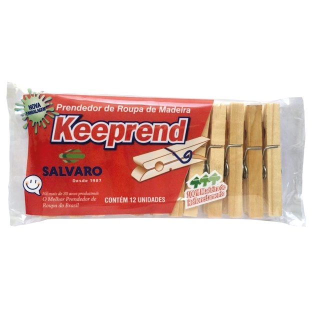 Prendedor De Roupa Madeira Keeprend 12 Unidades