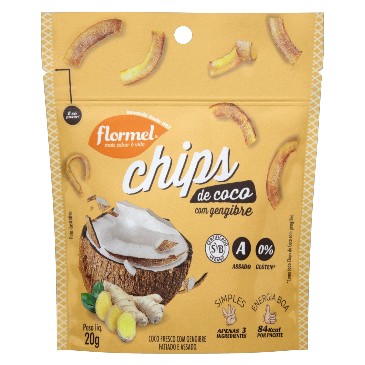 Chips De Coco Com Gengibre Flormel Pouch 20g