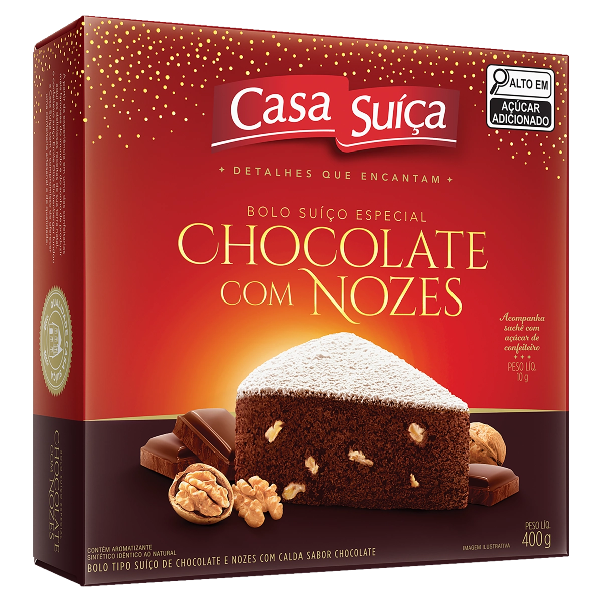 Bolo Suíço Chocolate Com Nozes Casa Suíça Caixa 400g