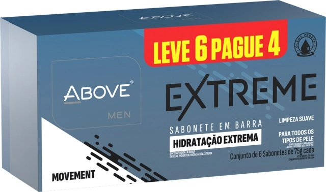 Pack Sabonete Barra Hidratação Extrema Movement Above Men Extreme Cartucho 75g Cada Leve 6 Pague 4 U