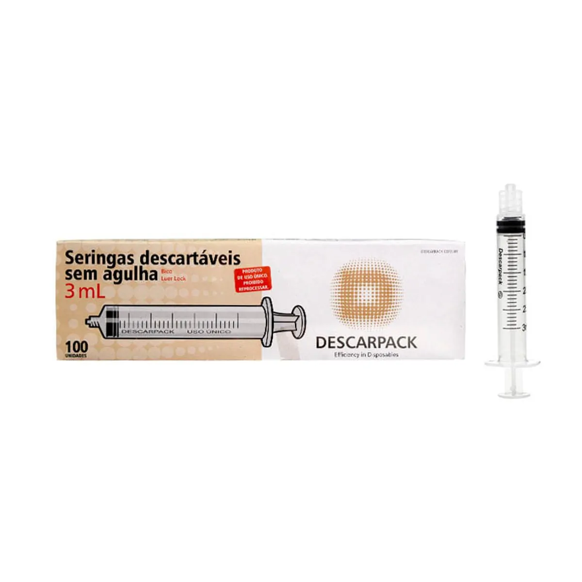 Seringa 3 ml sem Agulha Bico Luer Lock - Caixa 100 Unidades