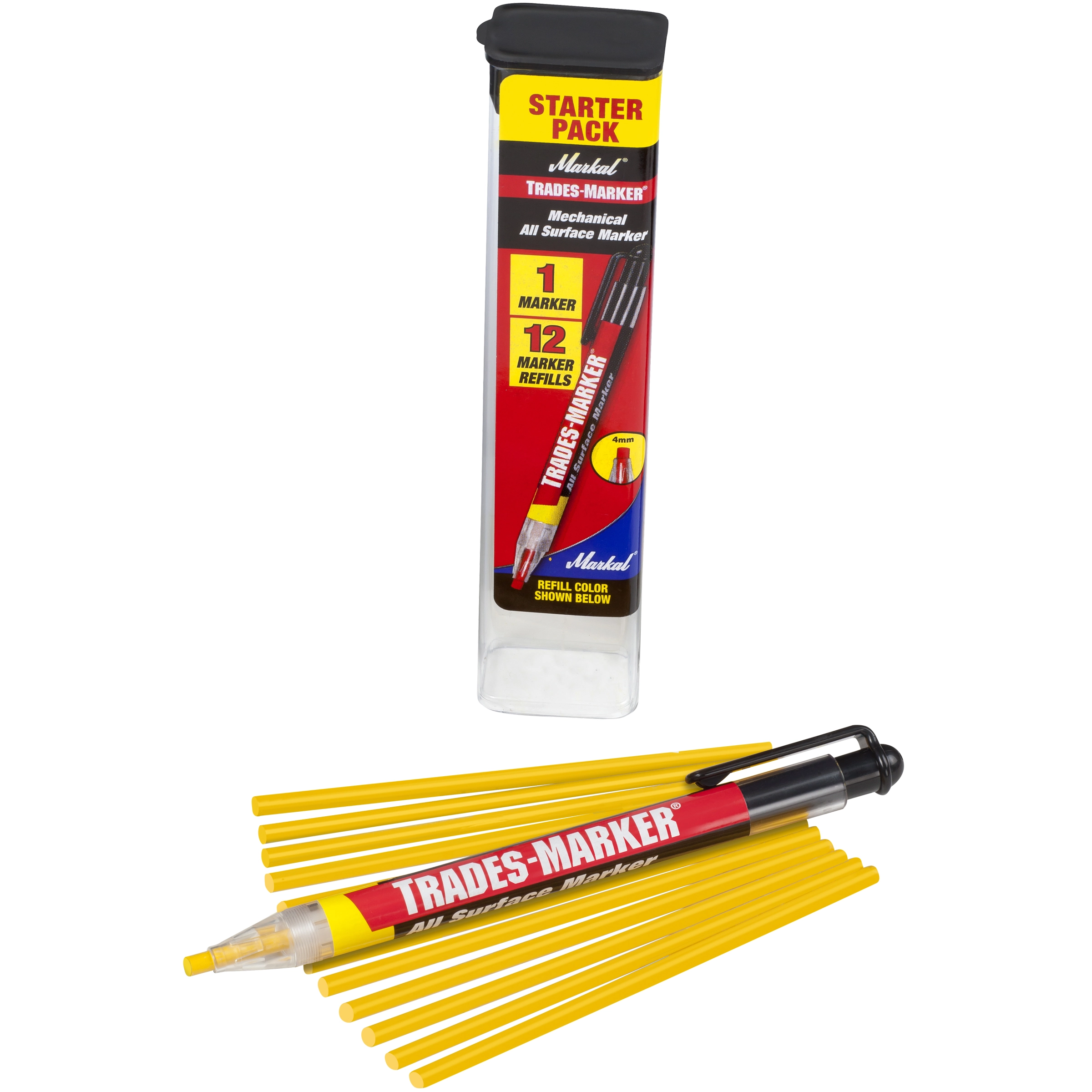 Lapiseira De Plástico Markal Trades Marker C/12 Refis - Amarelo