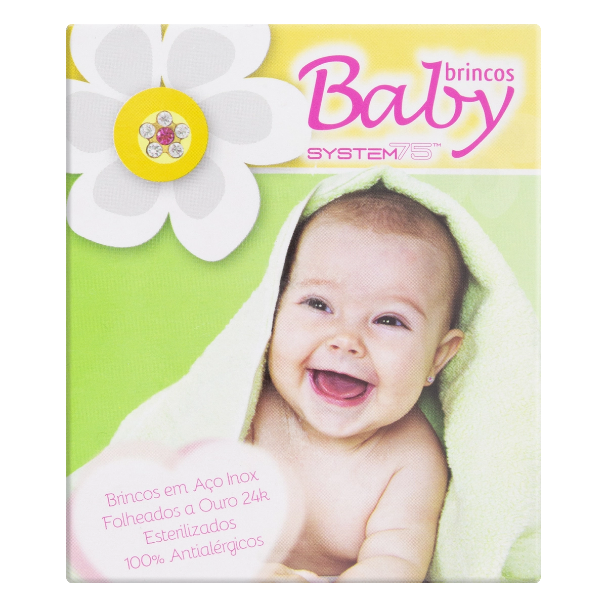 Brinco Antialérgico Daisy Cristal Rosa Studex Baby System 75