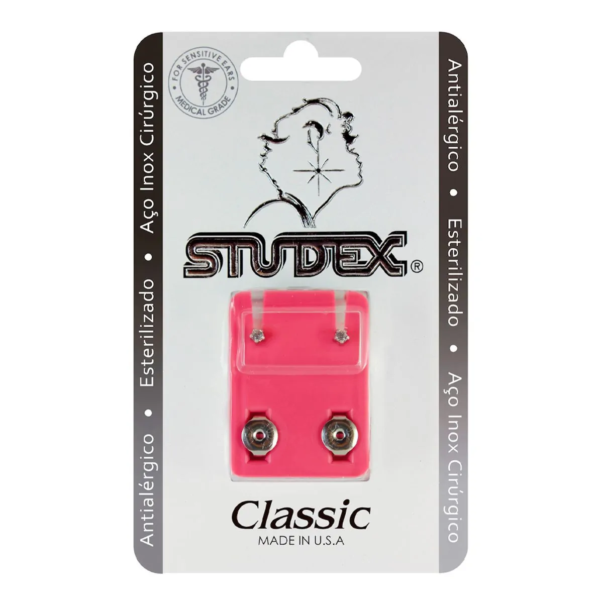 Brinco Antialérgico Studex Cristal Pequeno Prateado