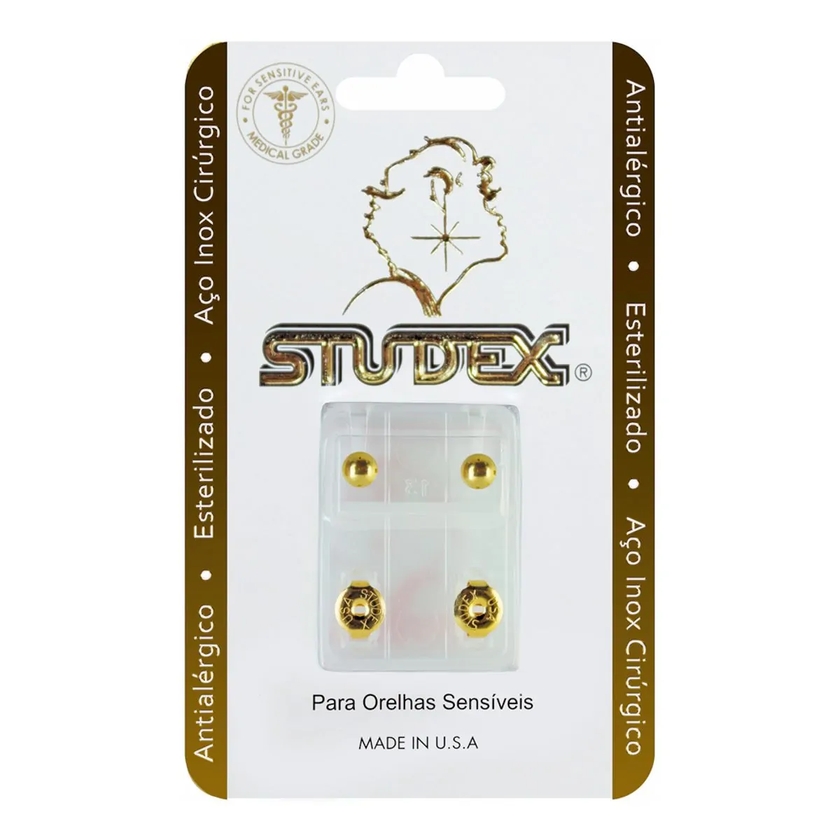 Brinco Antialérgico Studex Bola Dourado