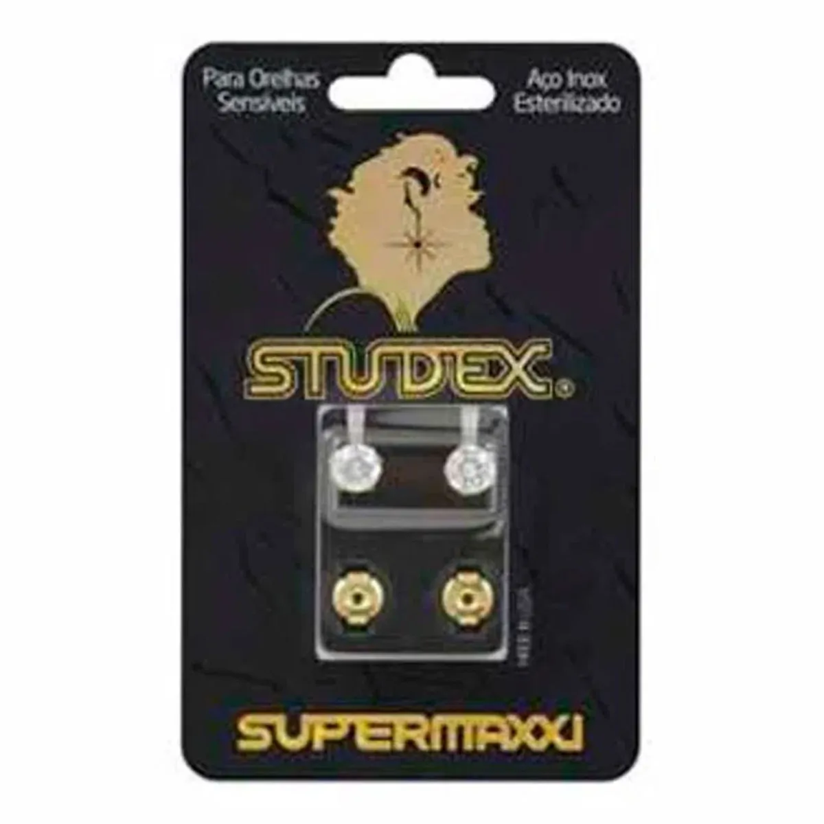 Brinco Studex Supermaxxi Pedra Branca Dourado 1 Par
