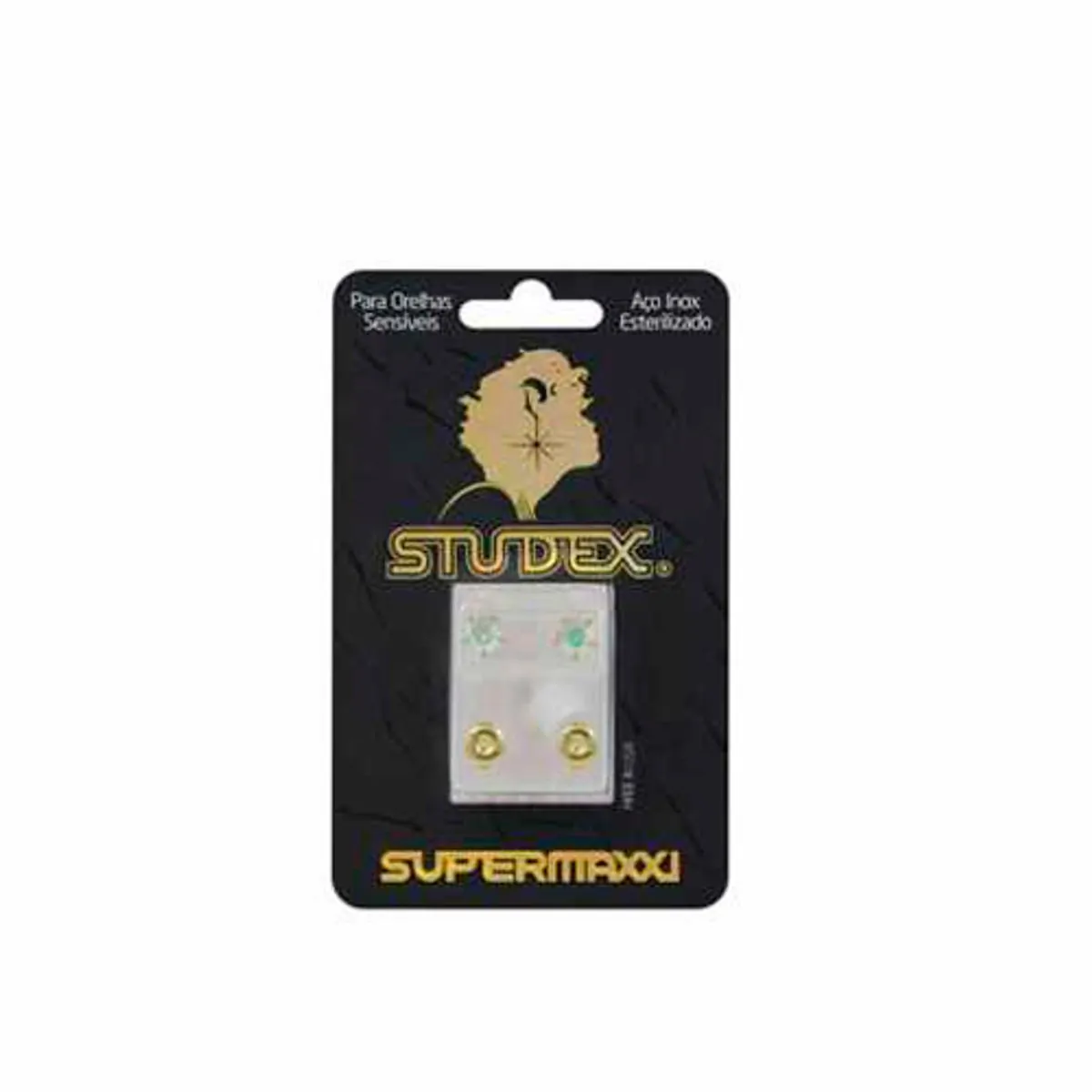 Brinco Studex Supermaxxi Pedra Cristal Dourado Espelhado 1 Par