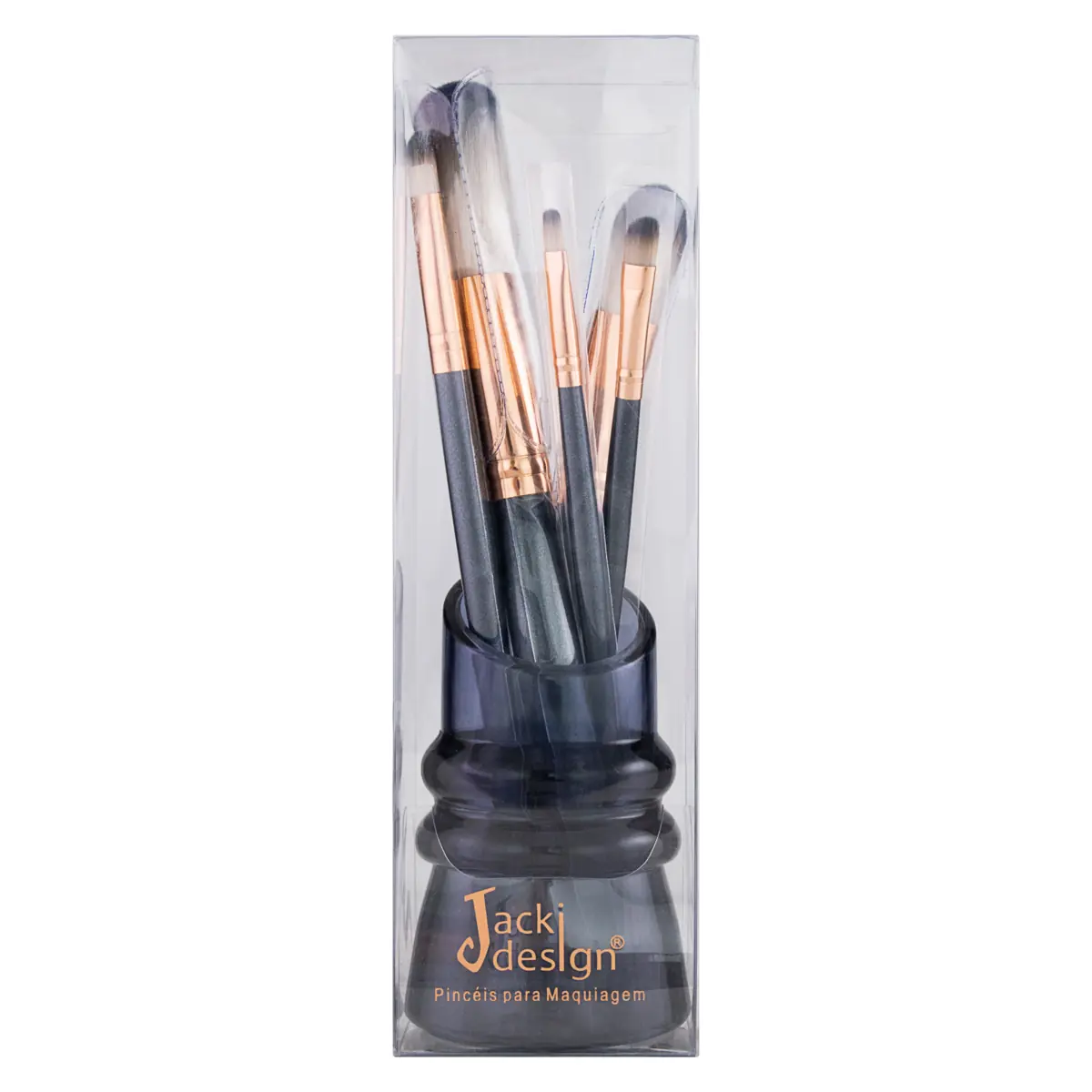Kit Profissional Blush 5 Pinceis De Maquiagem Preto + Suporte