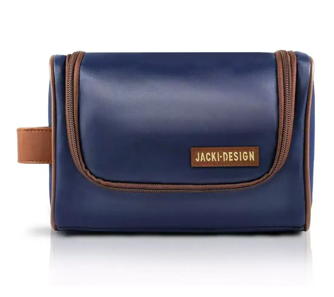 Necessaire de Viagem Gancho Cabide Organizadora Frasqueira Azul Marrom