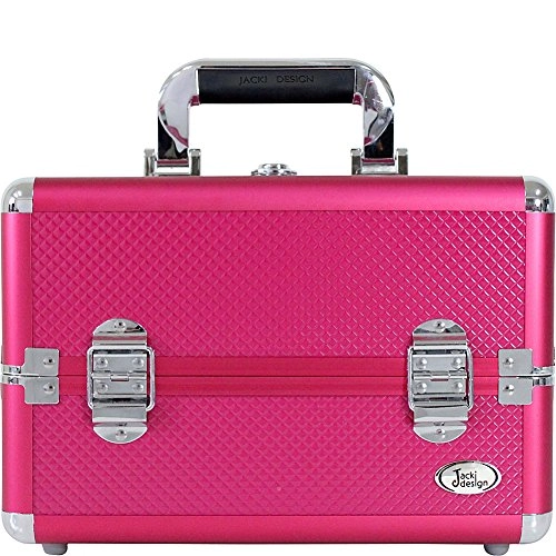 Jacki Design Carrying Makeup Salon Train Case With Removable Trays Hot Pink