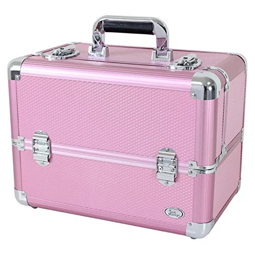 Jacki Design Carrying Makeup Salon Train Case With Expandable Trays Pink