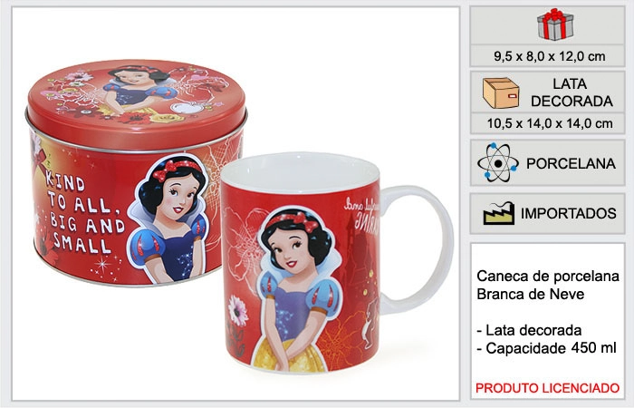 Caneca Ravi Porcelana Lata Branca De Neve